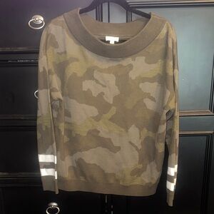 Hem & Thread Olive Camouflage Off-the-Shoulder Sweater